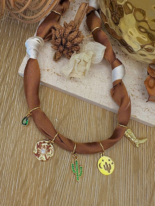 Collier CACTUS marron